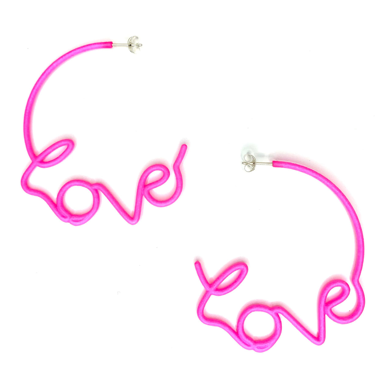 Neon Pink 'Love' Medium Hoops