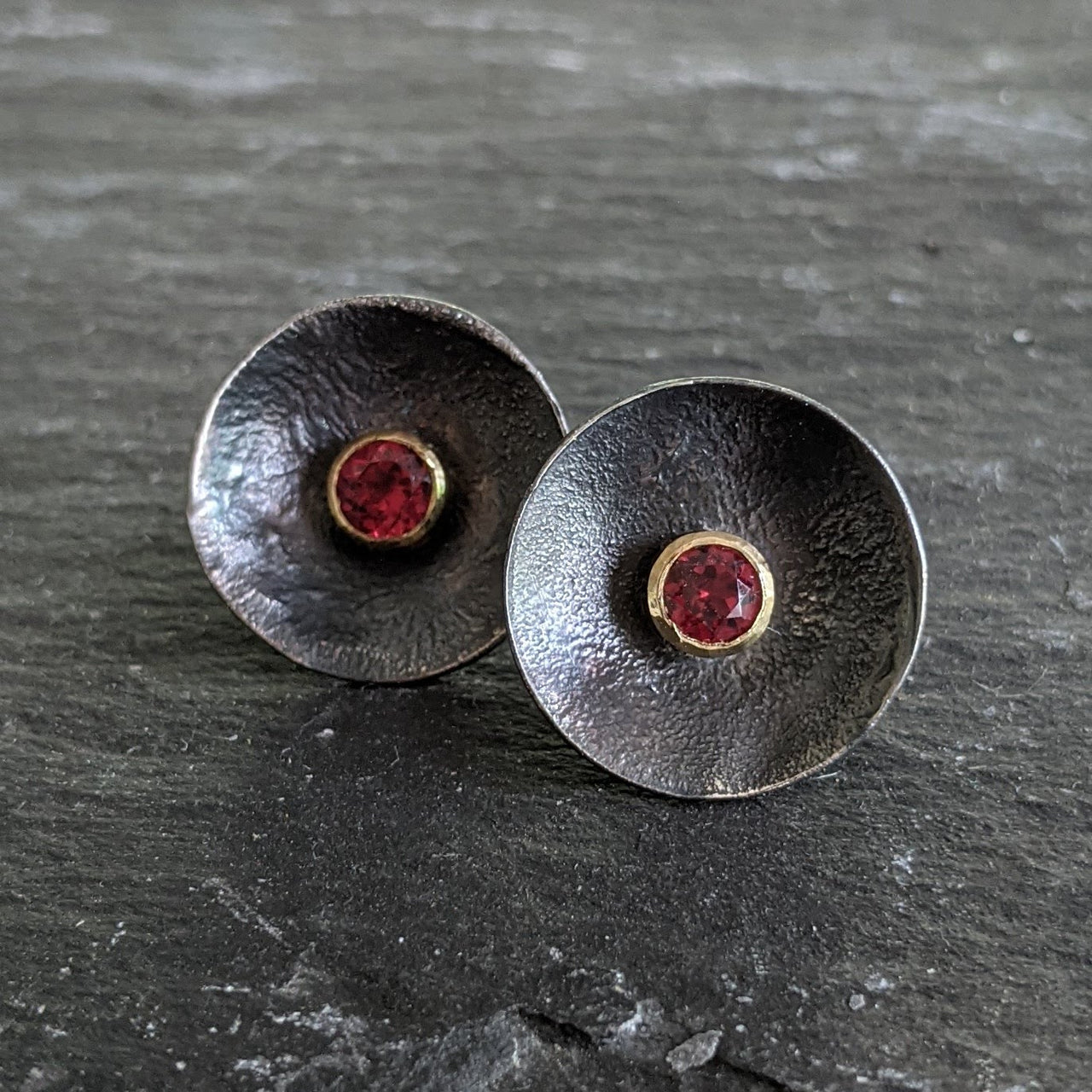 Oxidised Daisy Studs with Pink Tourmaline