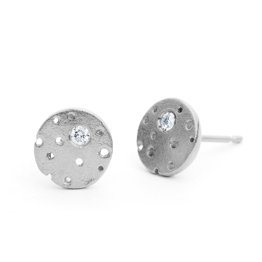 Sterling Silver & Diamond Stud Earrings