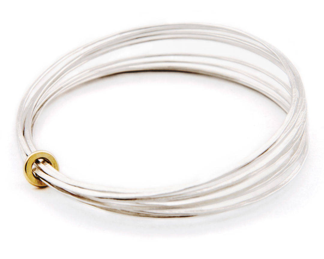 Ripple Multi Bangle Silver & 18ct Gold