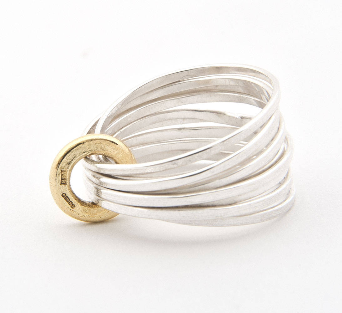 Ripple Multi Ring Silver & 18ct Gold