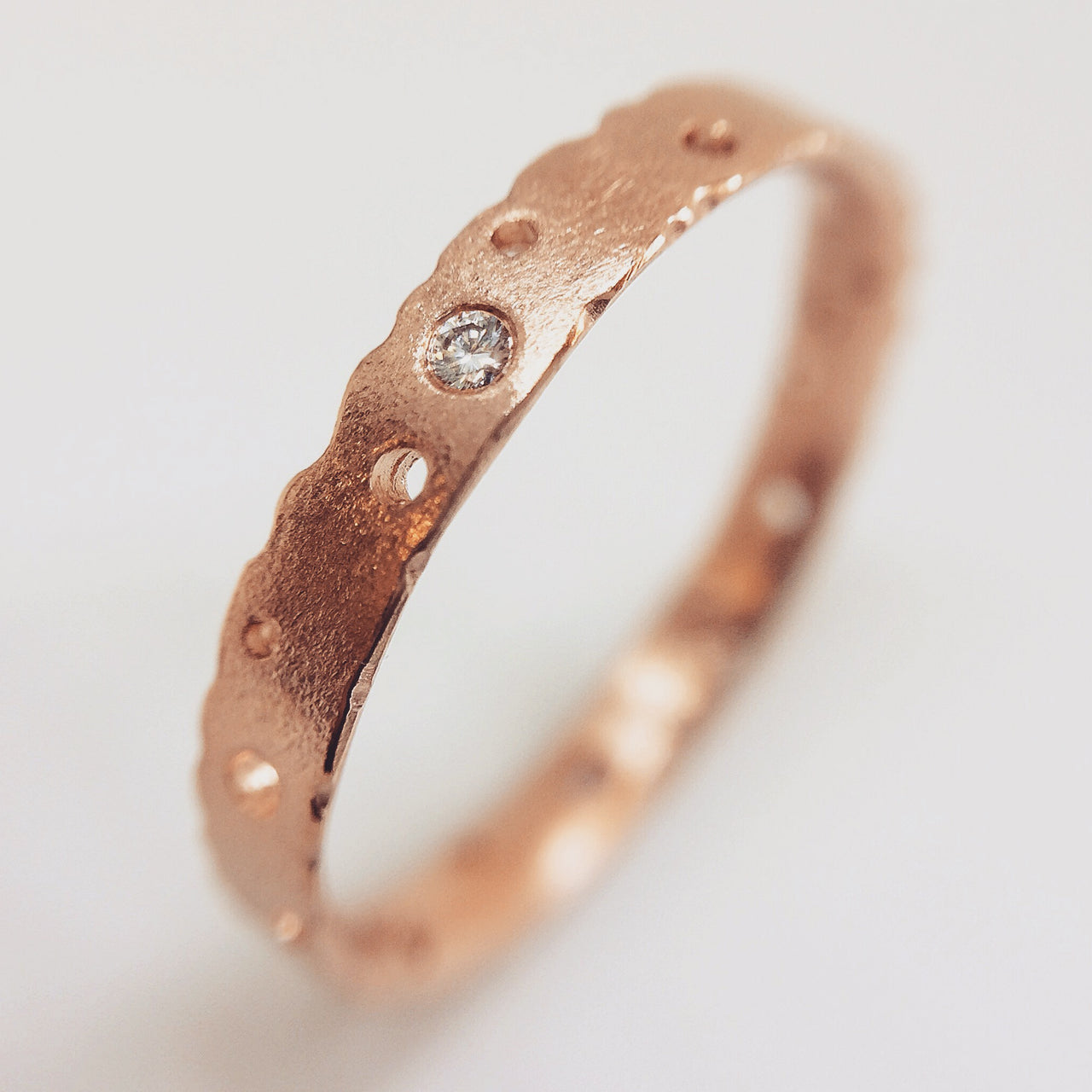 Rose Gold & Diamond Nibbled Edge Ring