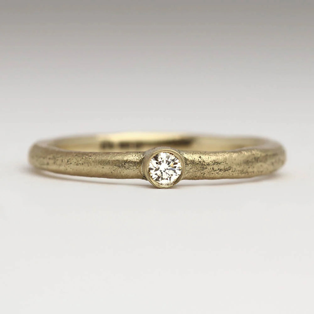 9ct Yellow Gold Sandcast Diamond Ring
