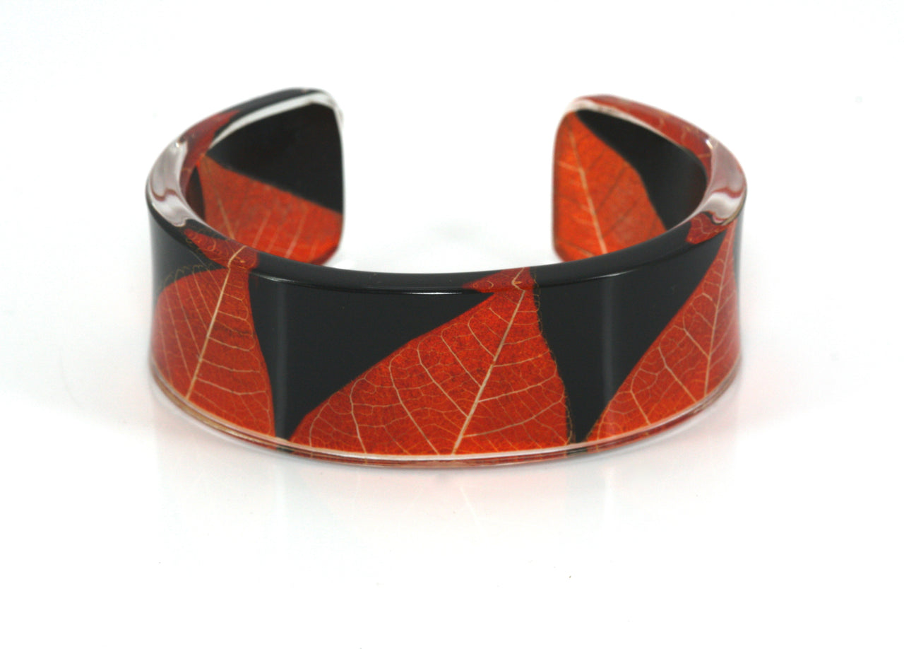 Narrow Amber and Black Skeleton Leaf Cuff