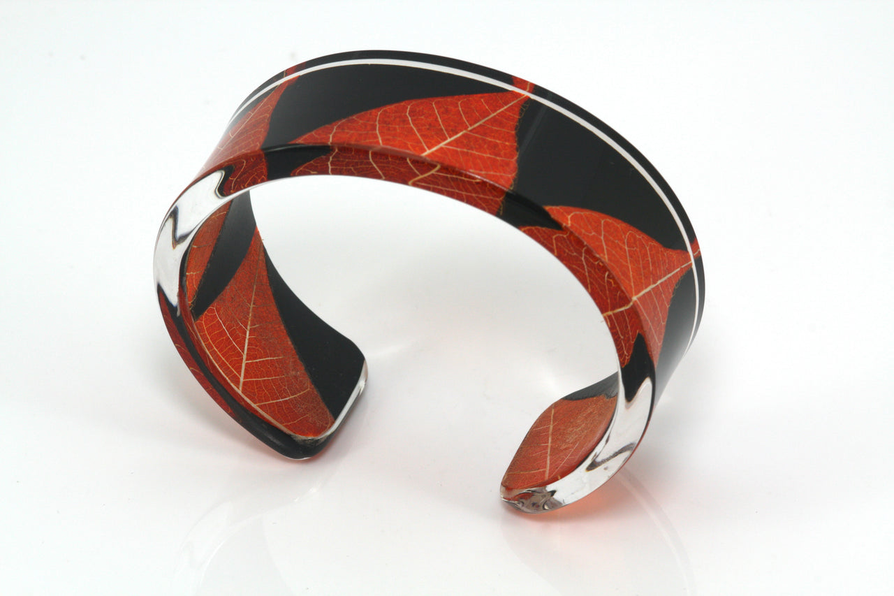 Narrow Amber and Black Skeleton Leaf Cuff