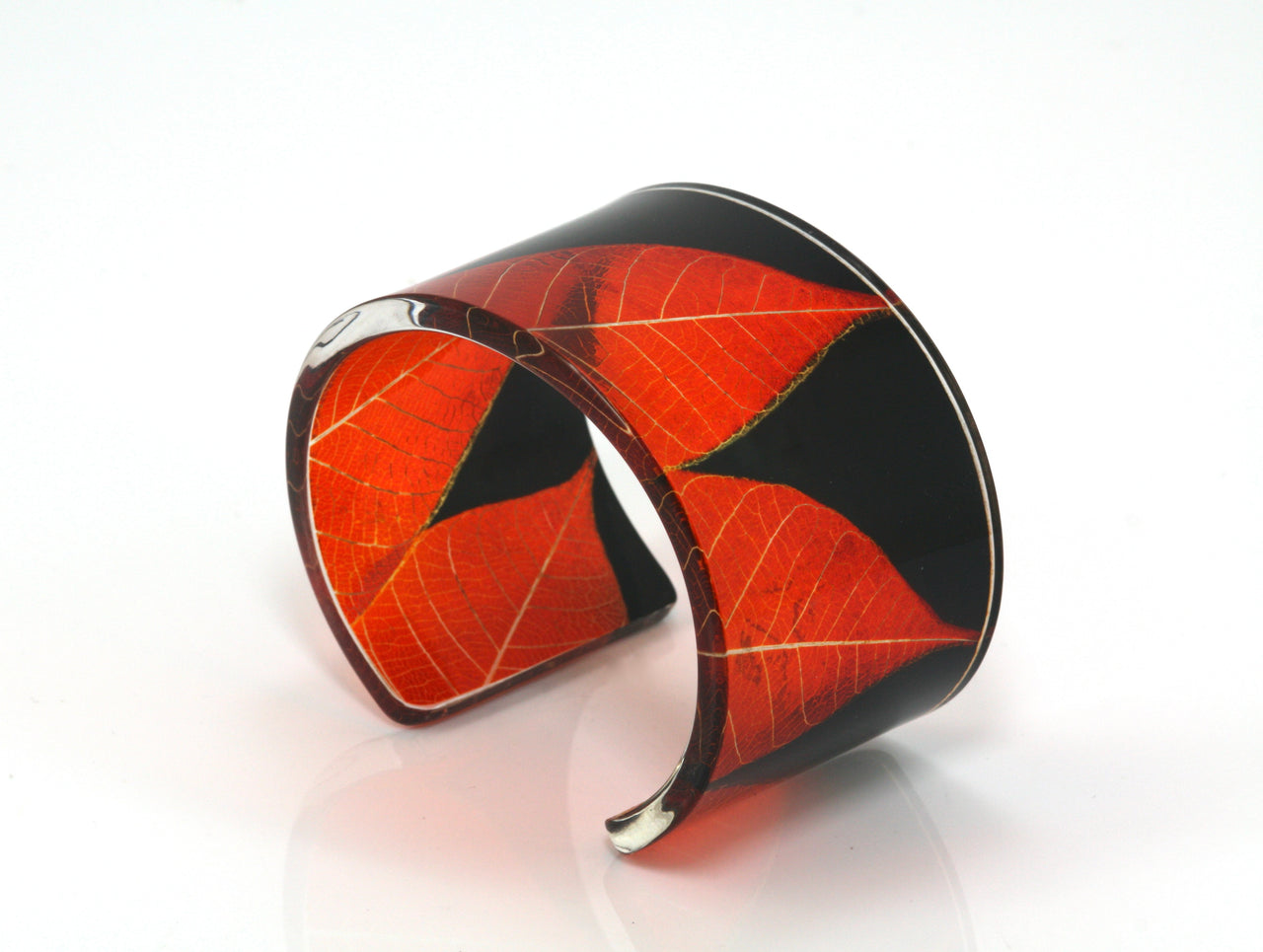 Wide Amber and Black Skeleton Leaf Cuff