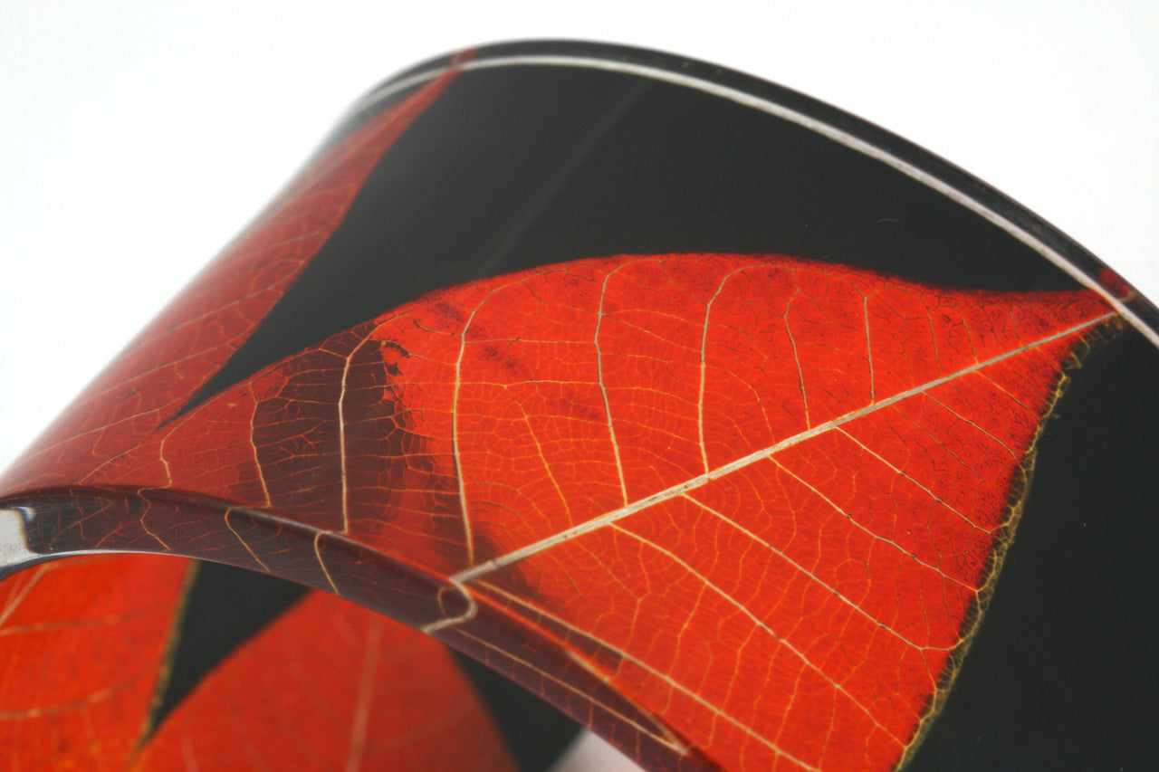 Wide Amber and Black Skeleton Leaf Cuff