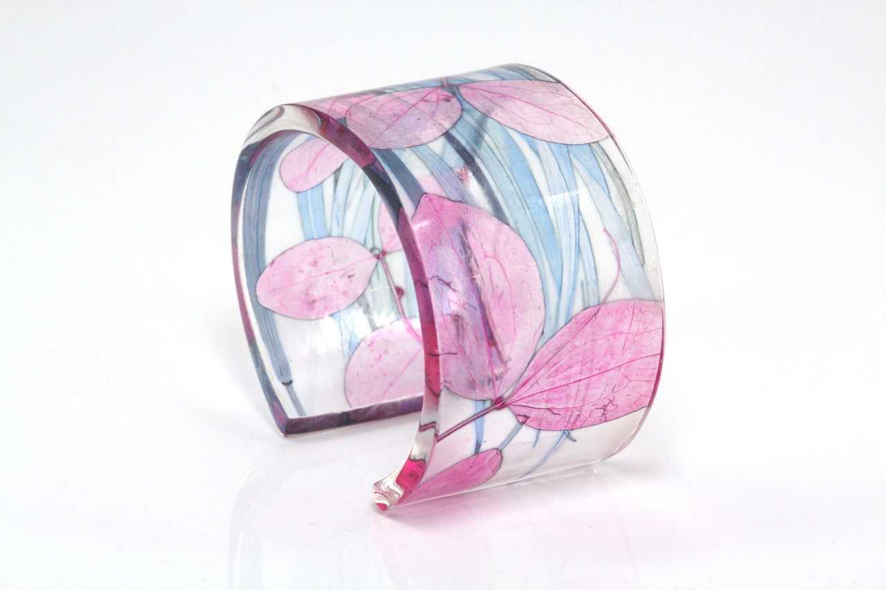 Pink / Blue Sweetpea and Grass Cuff
