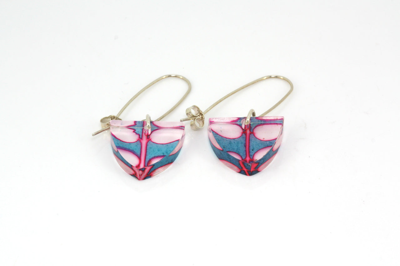 Pink and Blue Box Leaf Earrings