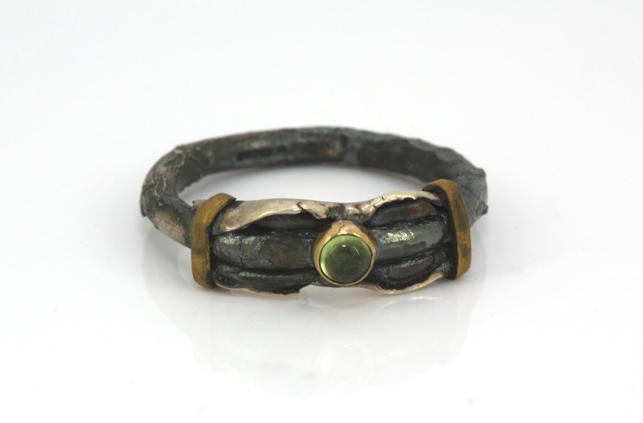 Peridot Cabochon Oxidised Ring