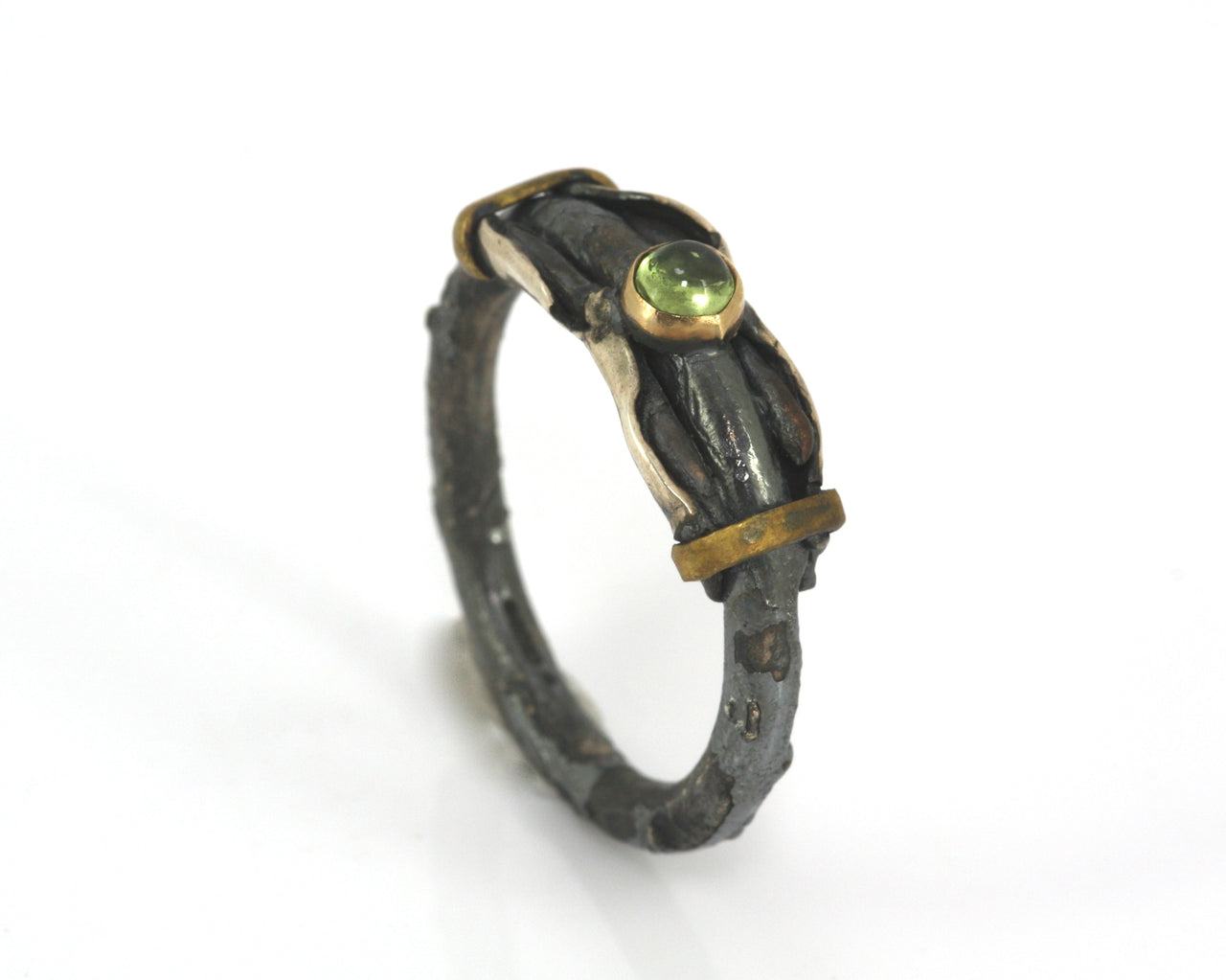 Peridot Cabochon Oxidised Ring