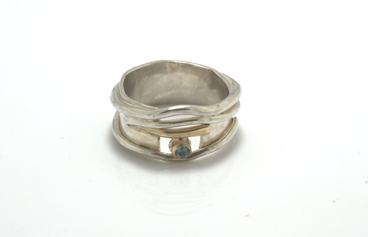 Blue Diamond Silver and Gold Misu Ring