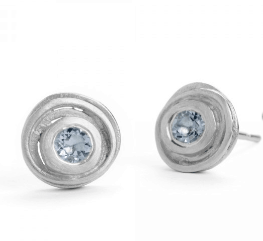 Silver with Aquamarine Swirl Studs