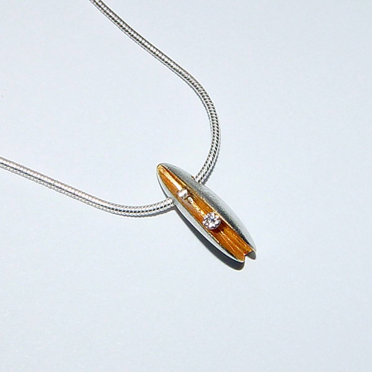 Small Silver, Gold & Diamond Shell Pendant