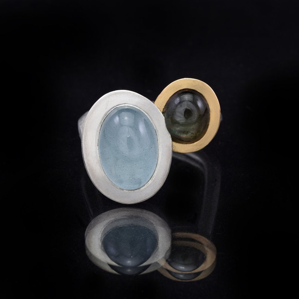 Aquamarine and Green Sapphire Companion Ring