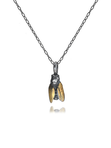 Bee Necklace- Oxidised Silver + 24ct Gold