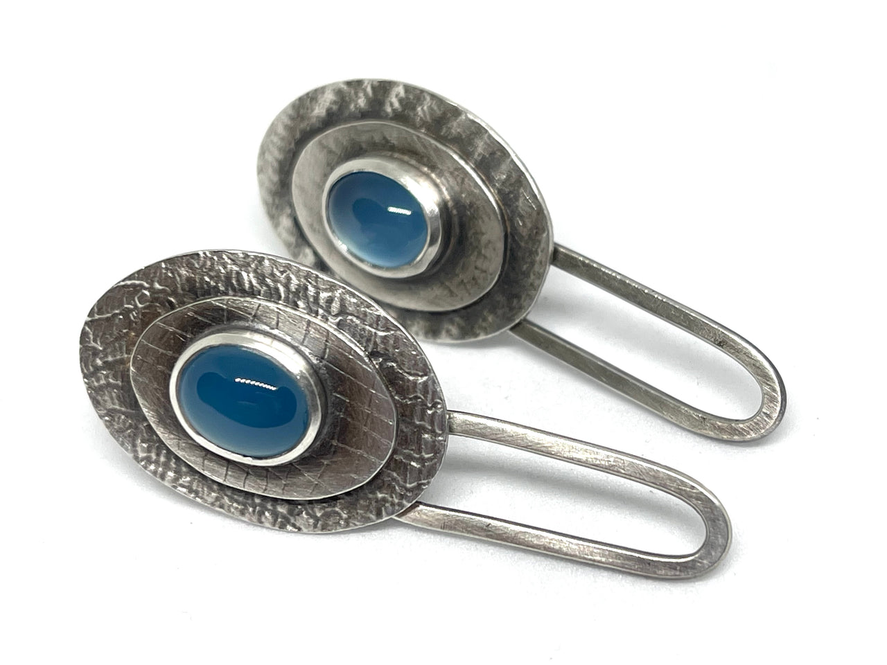 Oval Blue Chalcedony Drop Earrings