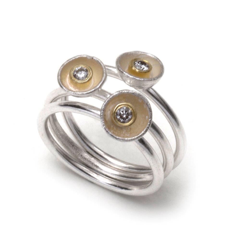 Acorn Cup Ring Set with Diamonds