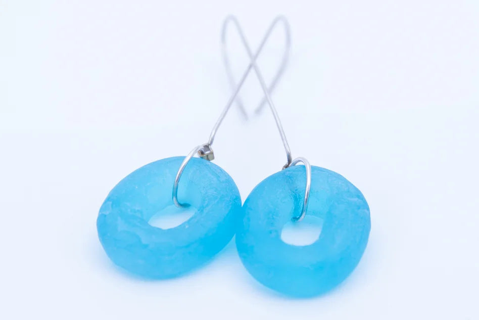 Elusive Blue Glass and Silver Earrings