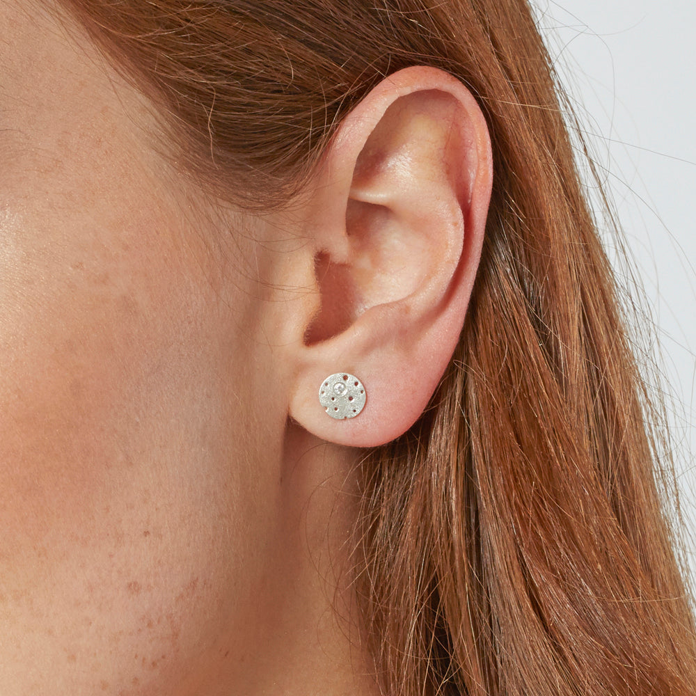 Sterling Silver & Diamond Stud Earrings