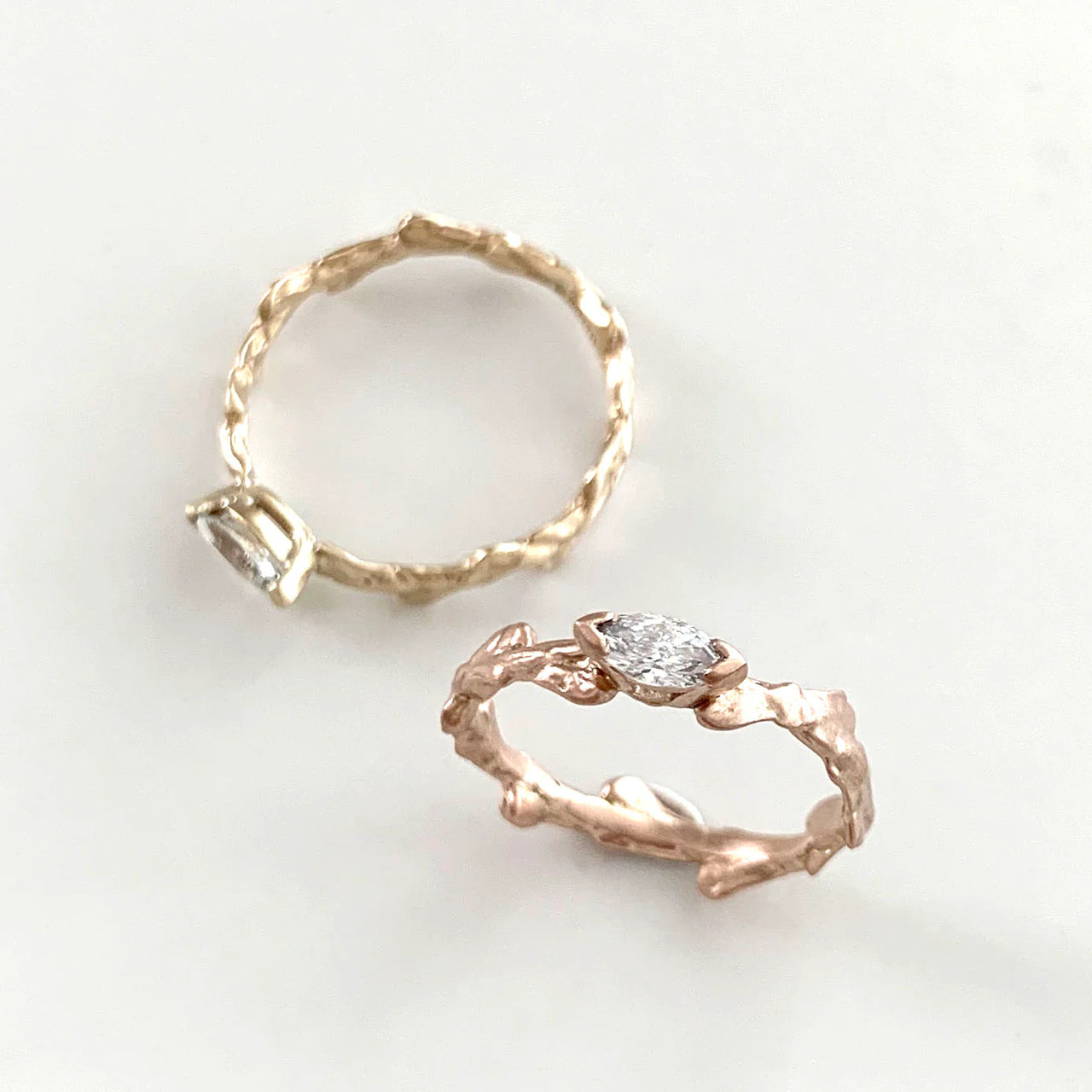Conifer Leaf Band Ring with White Sapphire