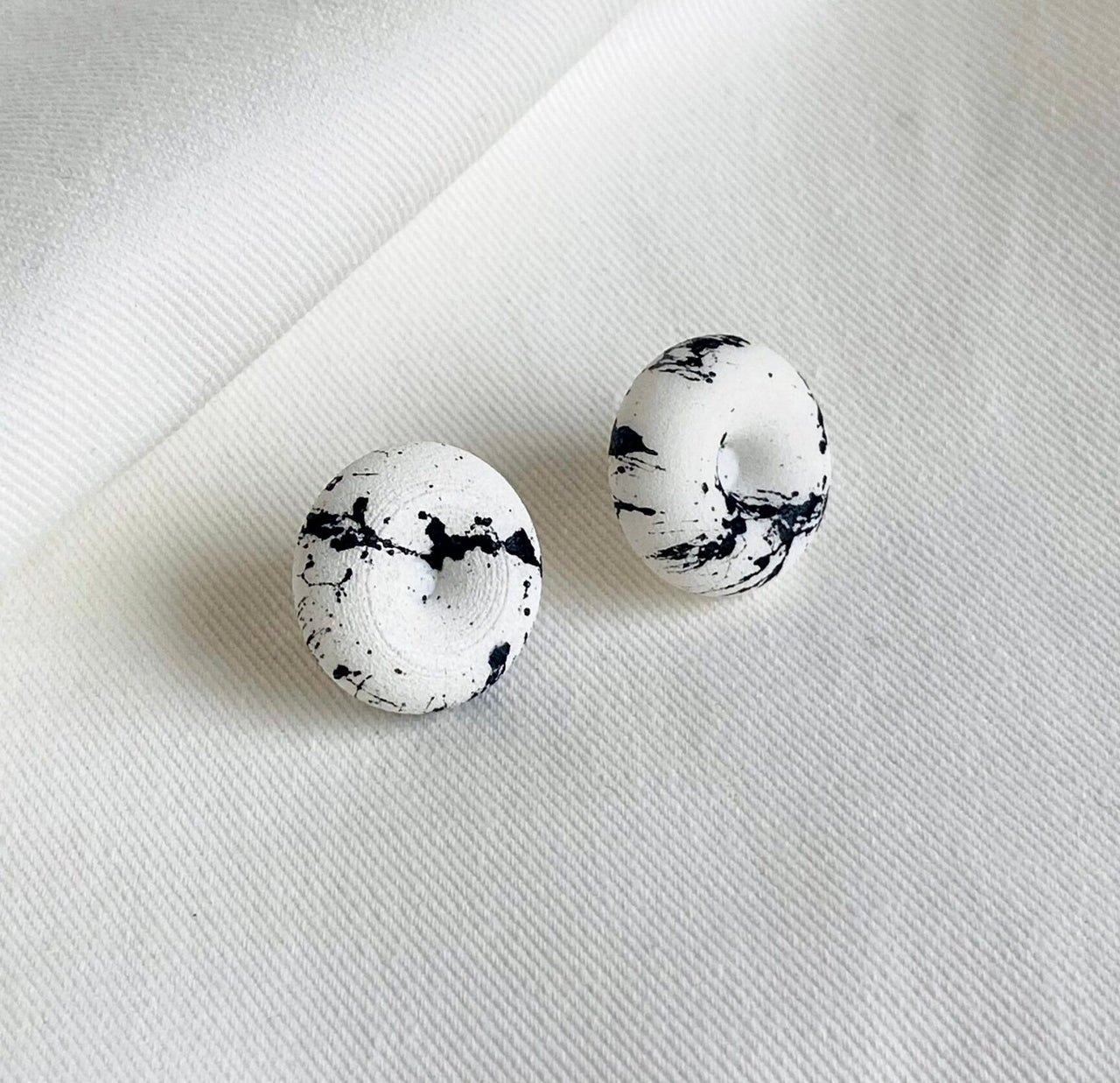 Doughnut Stud Earrings White Marble