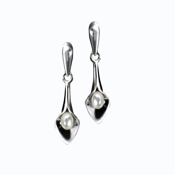 Small Lily Drop earrings - White pearl