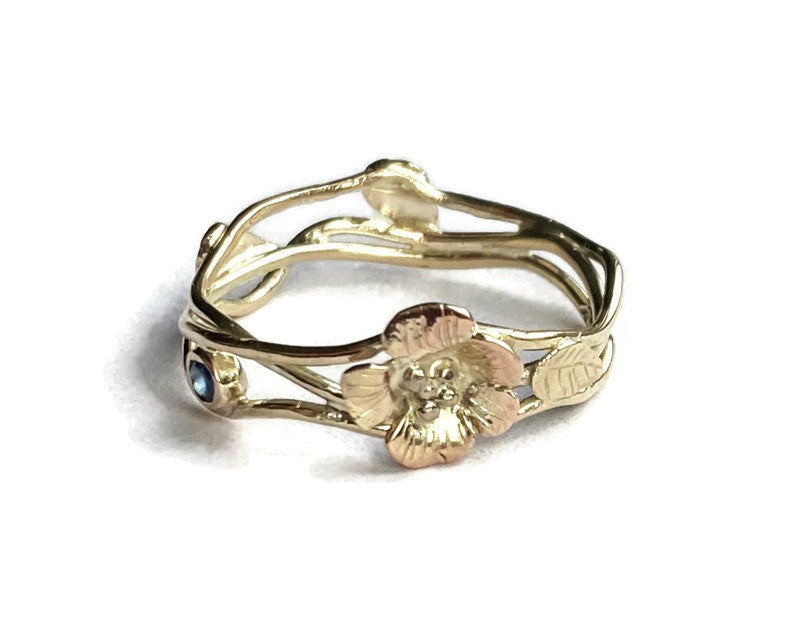 Floral Entwined Ring 9ct Gold and Sapphire