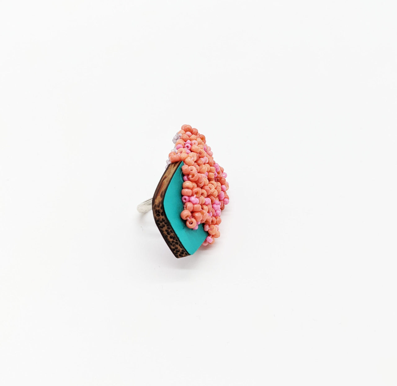 Turquoise and Peach Beaded Ring