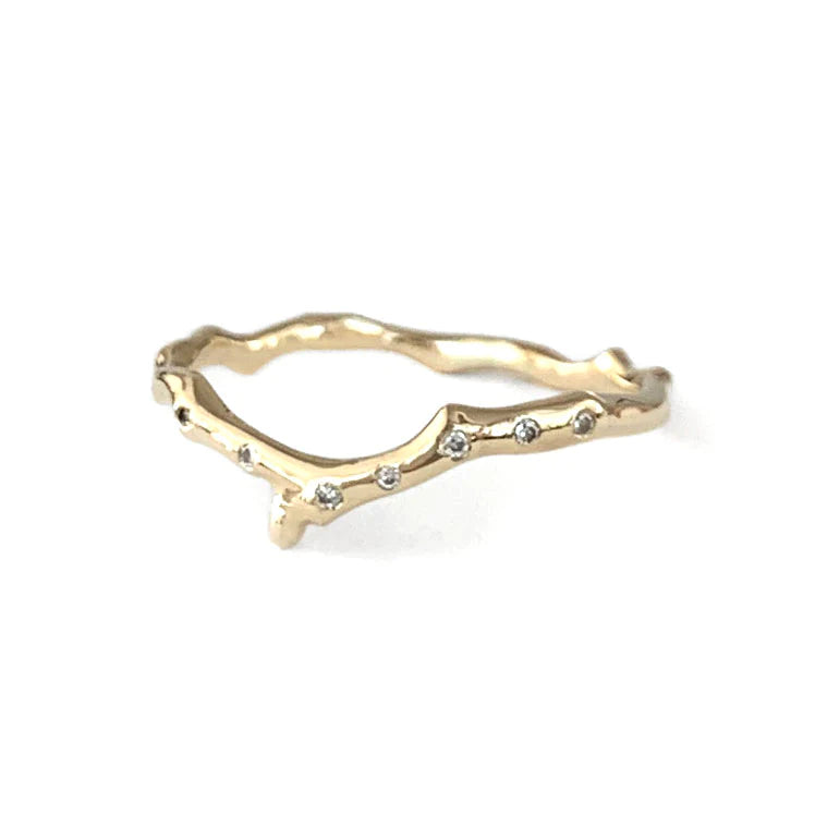 Cherry Twig Contour Wishbone Ring with Diamonds