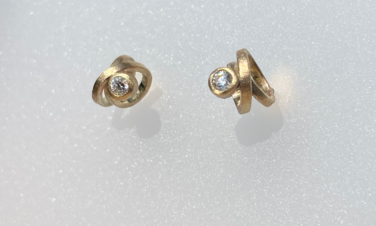 9ct Gold Spiral Studs with Diamonds
