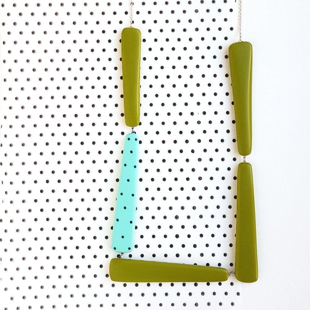 Reversible Resin Rectangle Necklace - Green & Turquoise