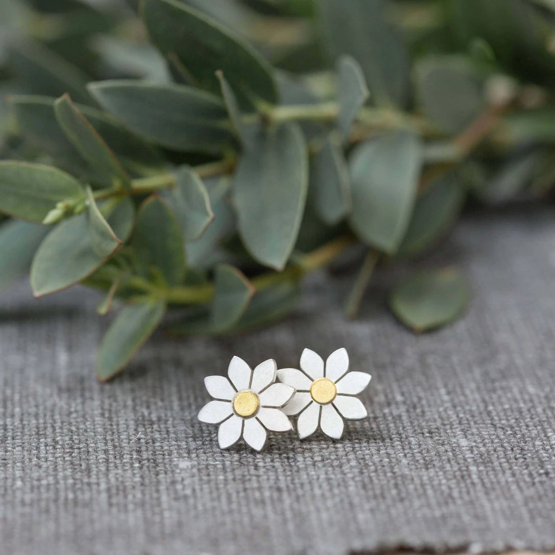 Little Sterling Silver & 18ct Gold Dahlia Stud Earrings