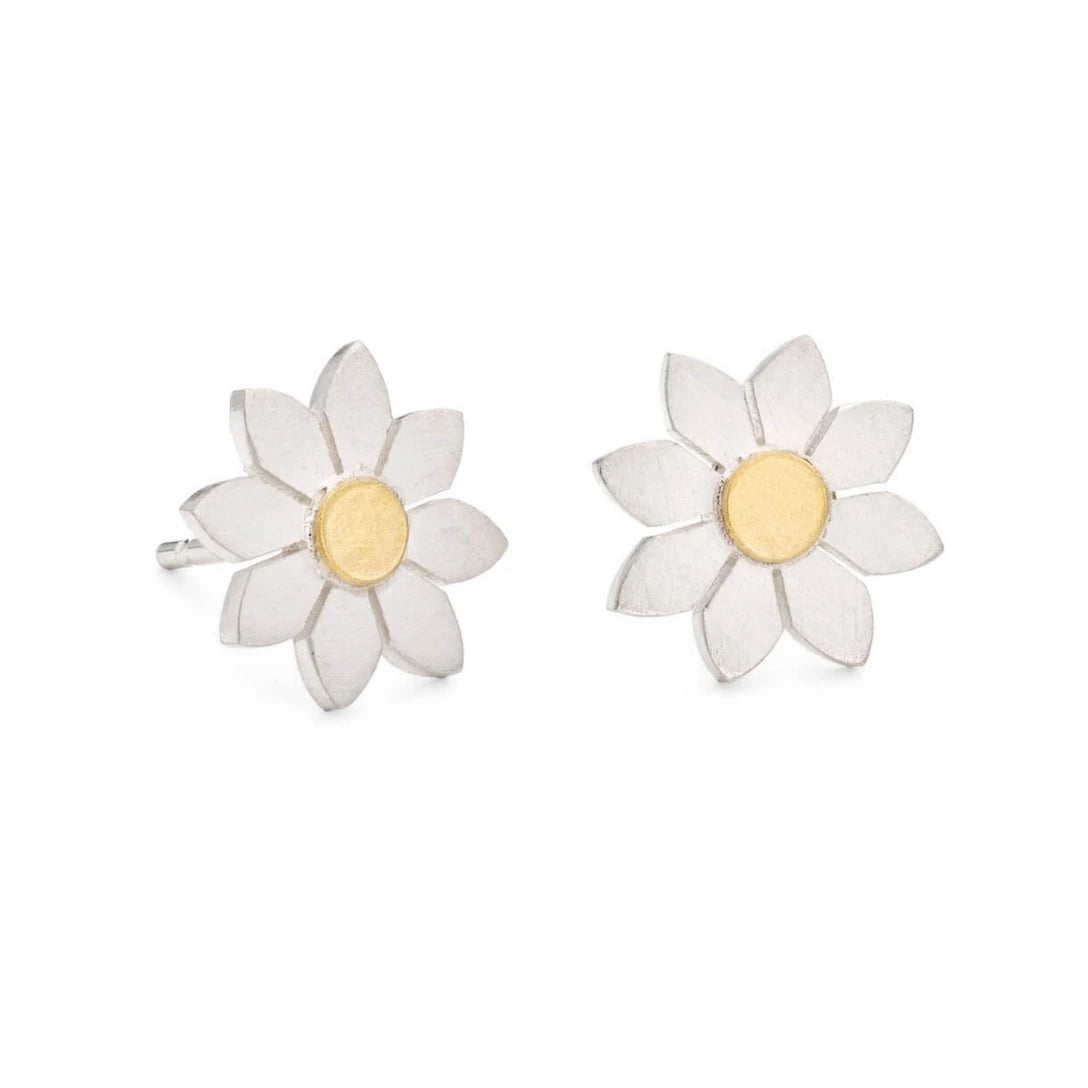 Little Sterling Silver & 18ct Gold Dahlia Stud Earrings