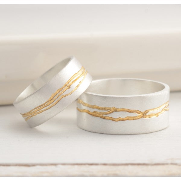 Etched Silver Ring with Gold Plate (Wide)