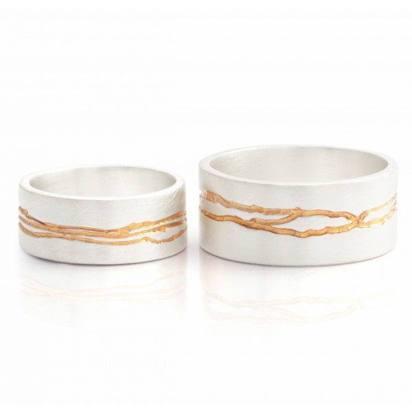 Etched Silver Ring with Gold Plate (Wide)