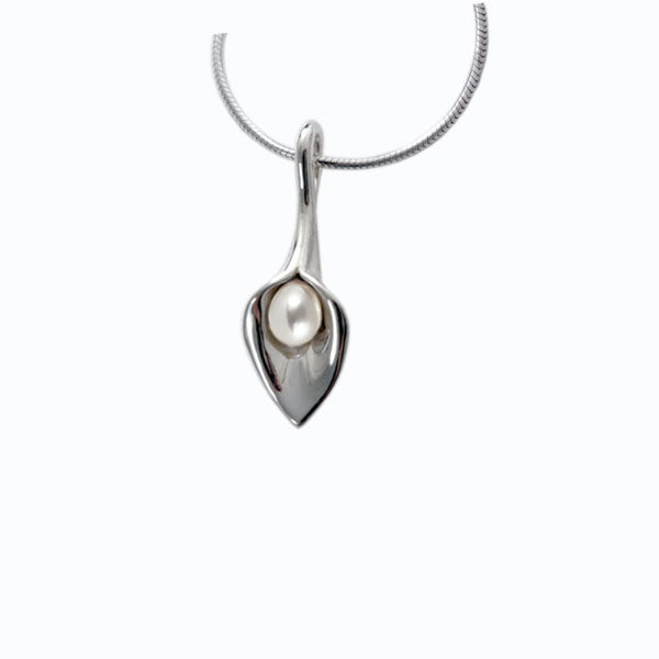 Small Lily Drop Pendant - White Pearl