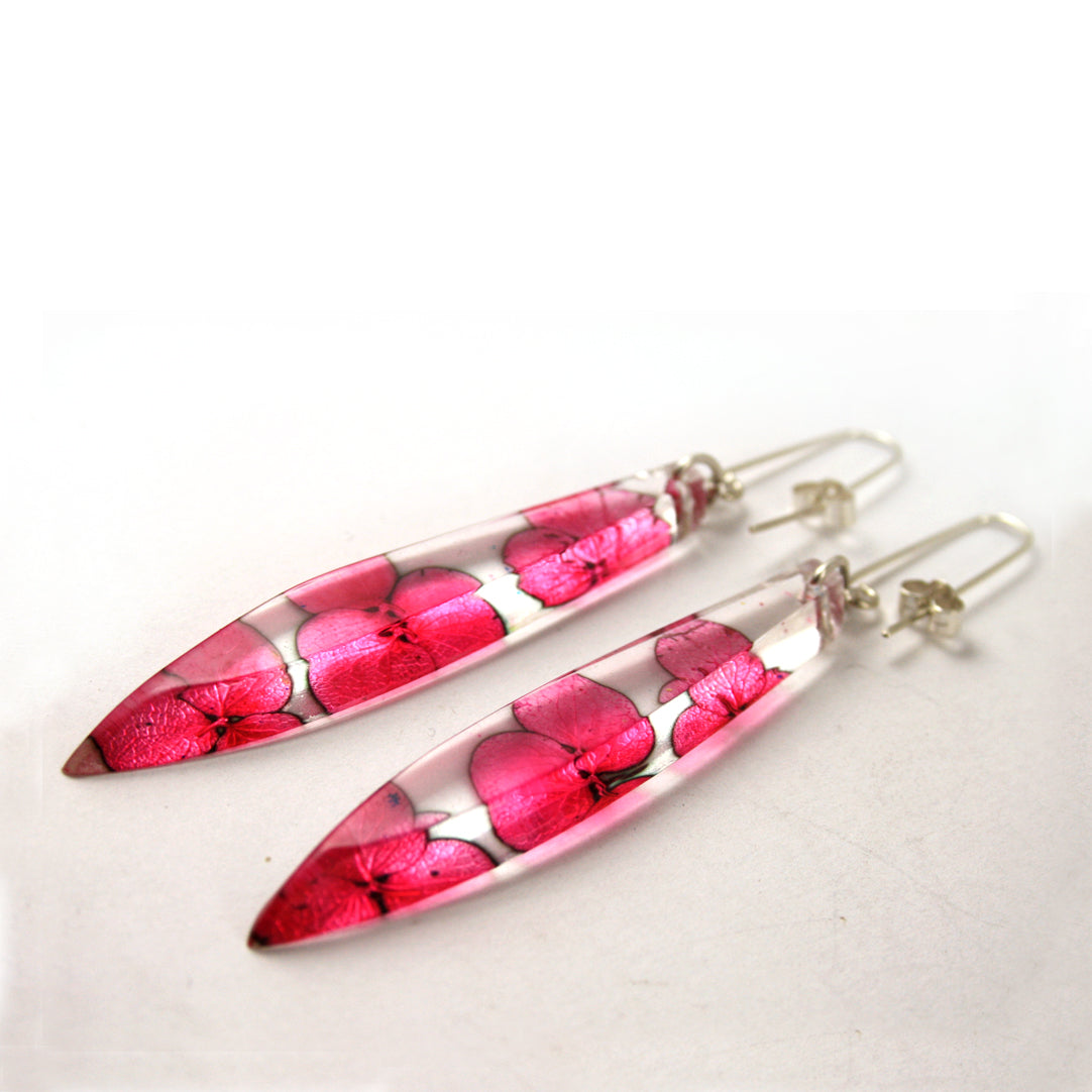 Pink Hydrangea Long Drop Earrings
