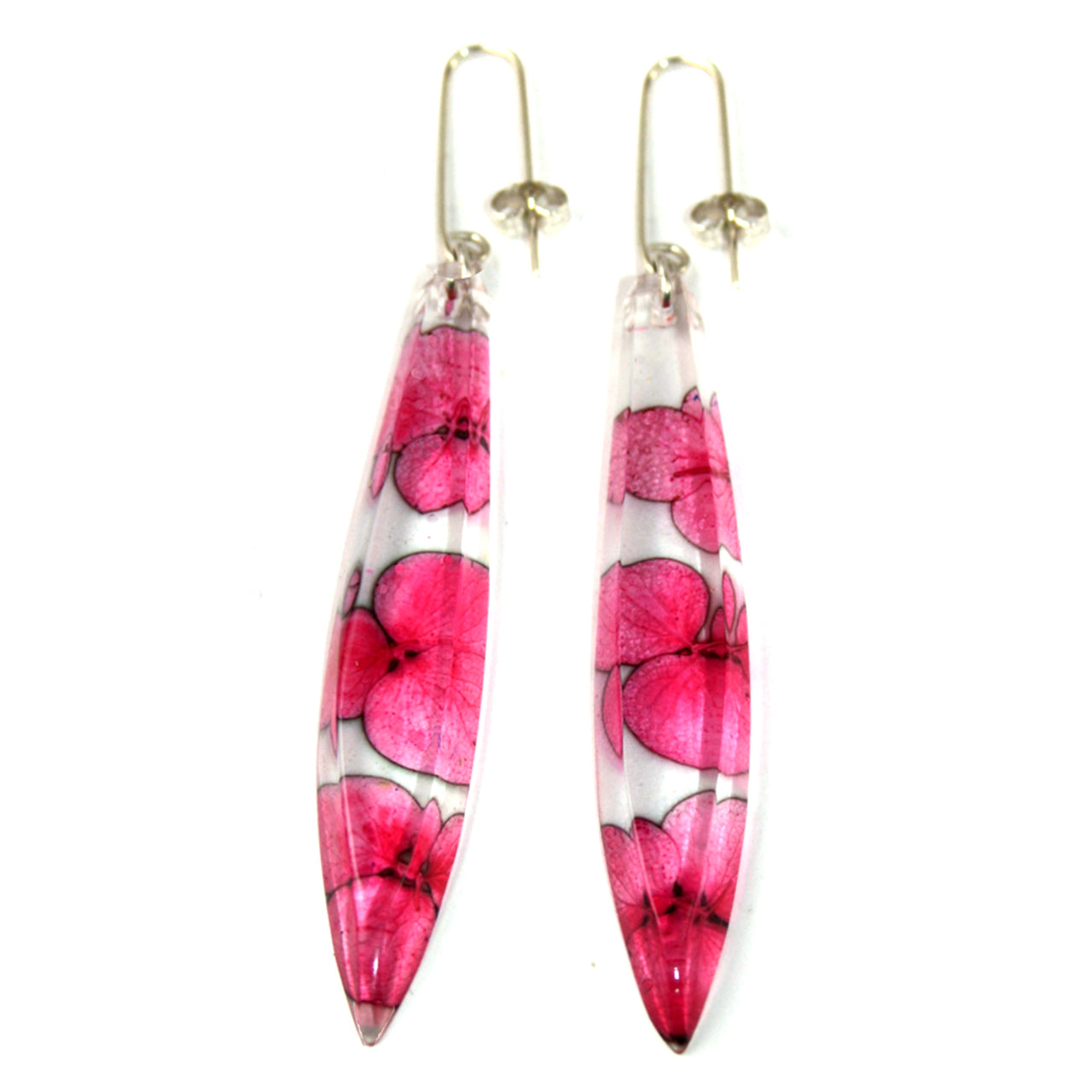 Pink Hydrangea Long Drop Earrings
