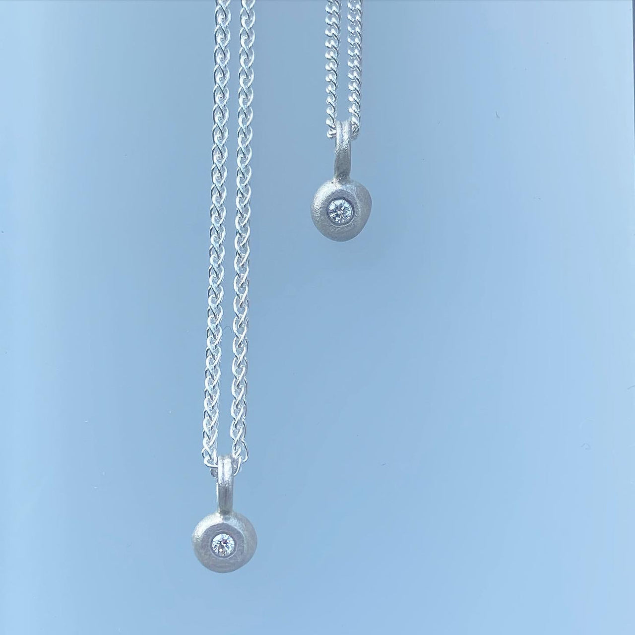 Silver, Pebble Diamond Pendant