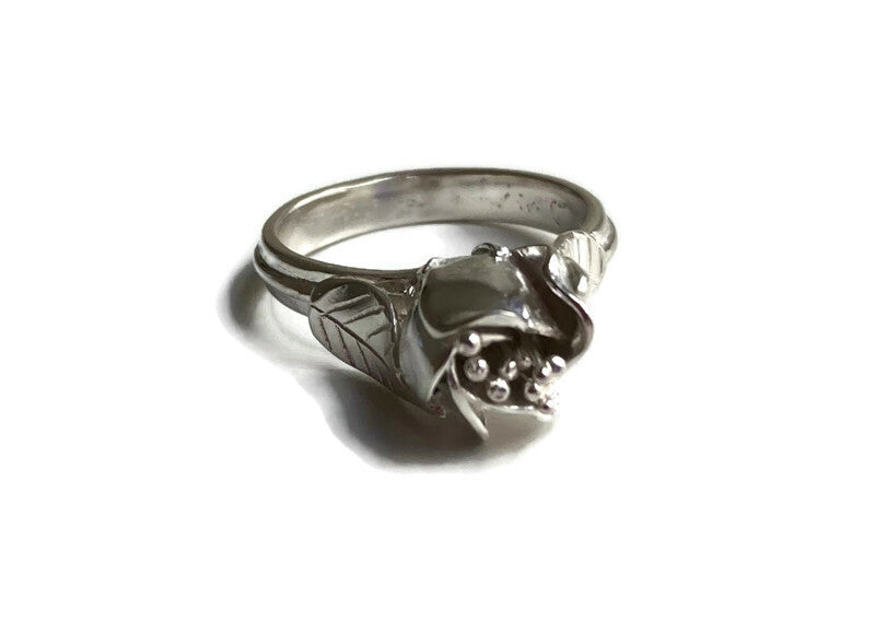 Silver Tall Flower Bud Cocktail Ring