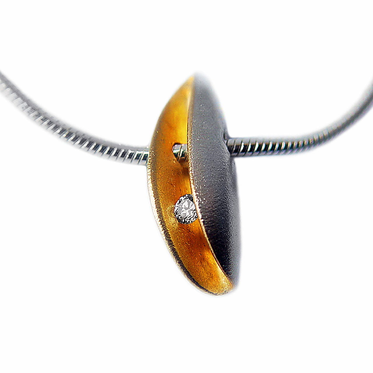 Small Silver, Gold & Diamond Shell Pendant / AVAILABLE IN STORE ONLY