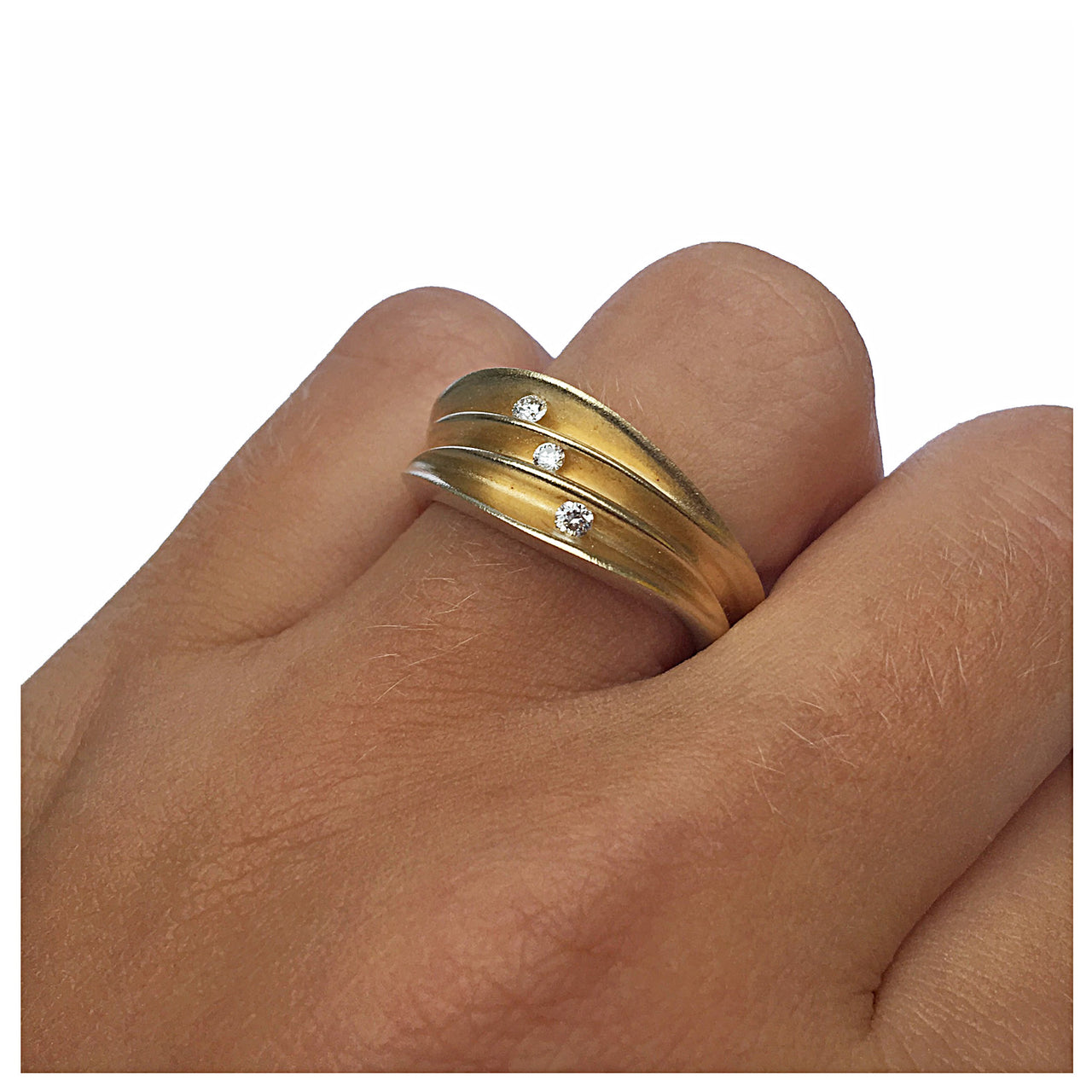Silver, Gold & Diamond Shell Ring