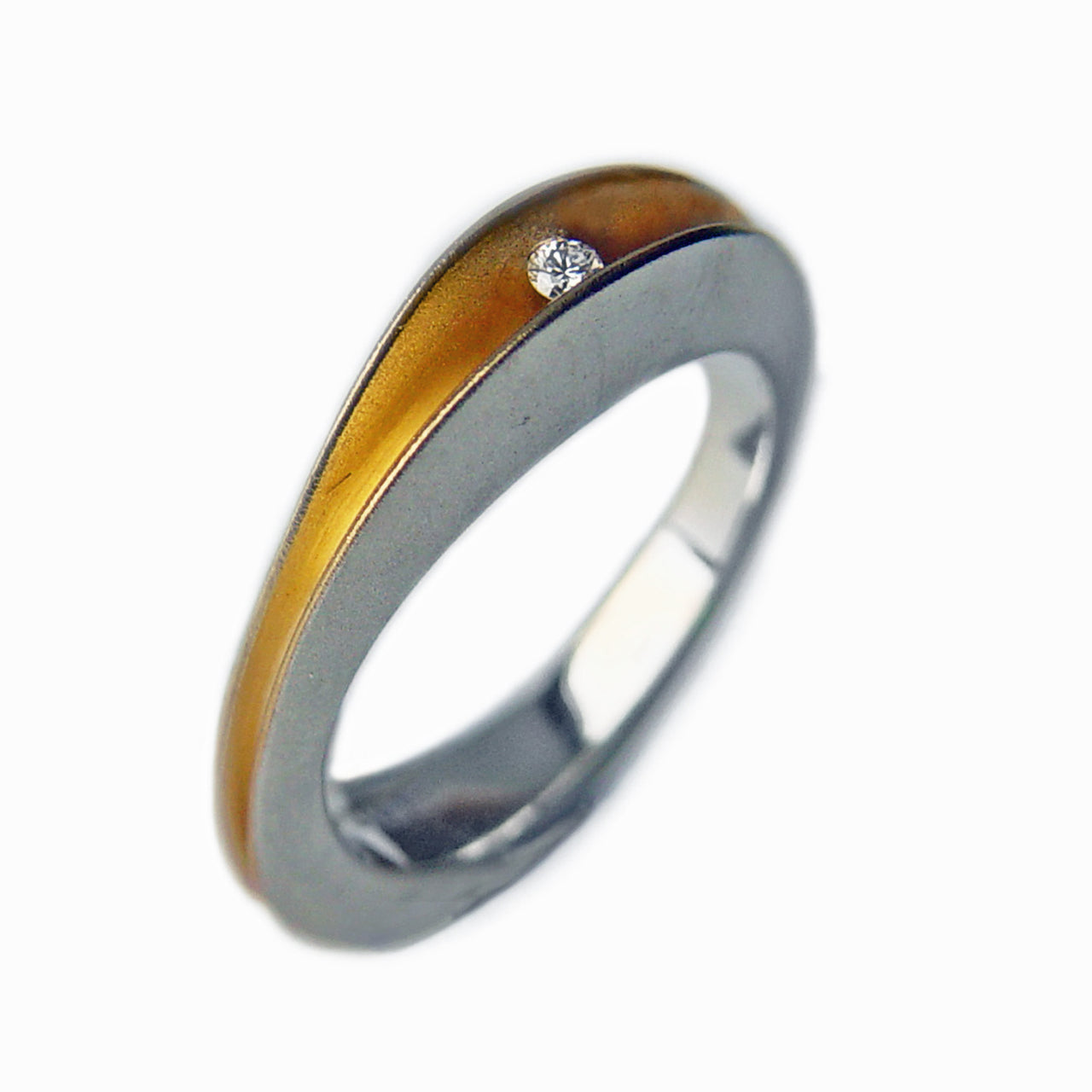 Silver, Gold & Diamond Shell Ring