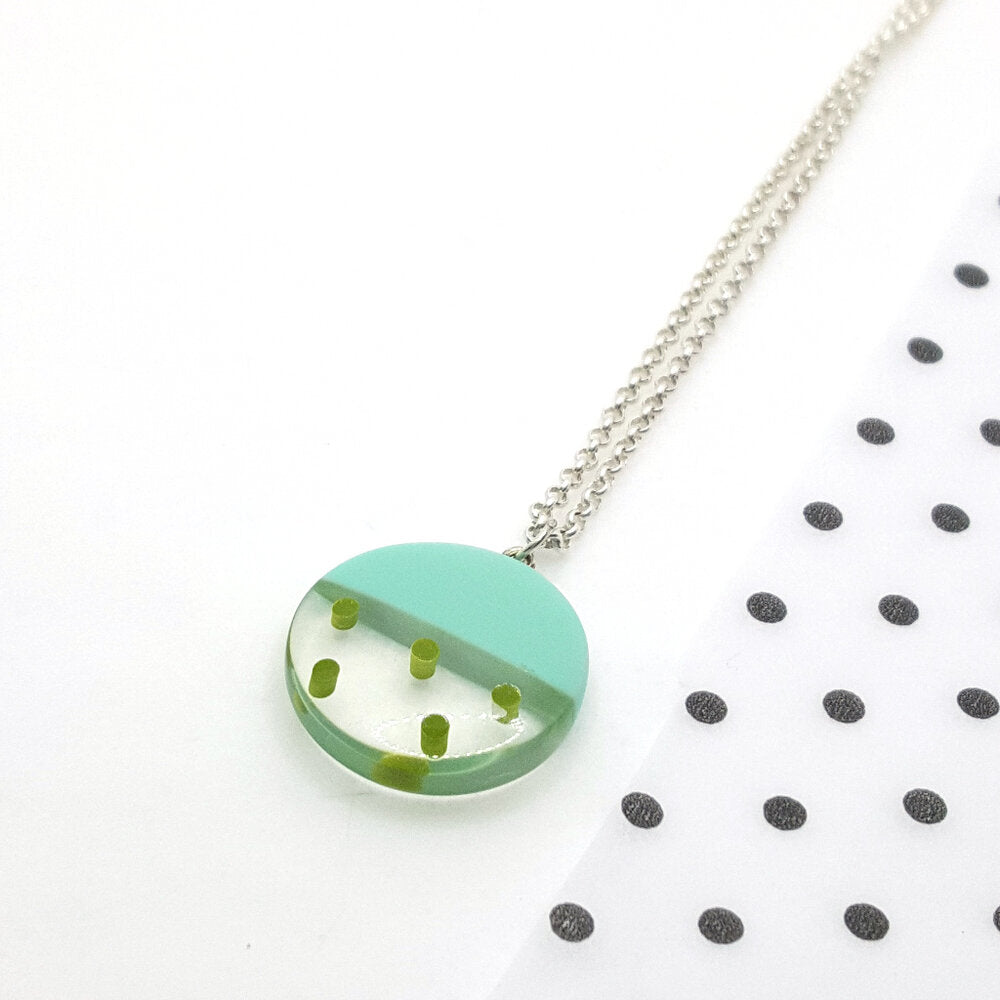Mini Resin Round Pendant - Turquoise & Dots