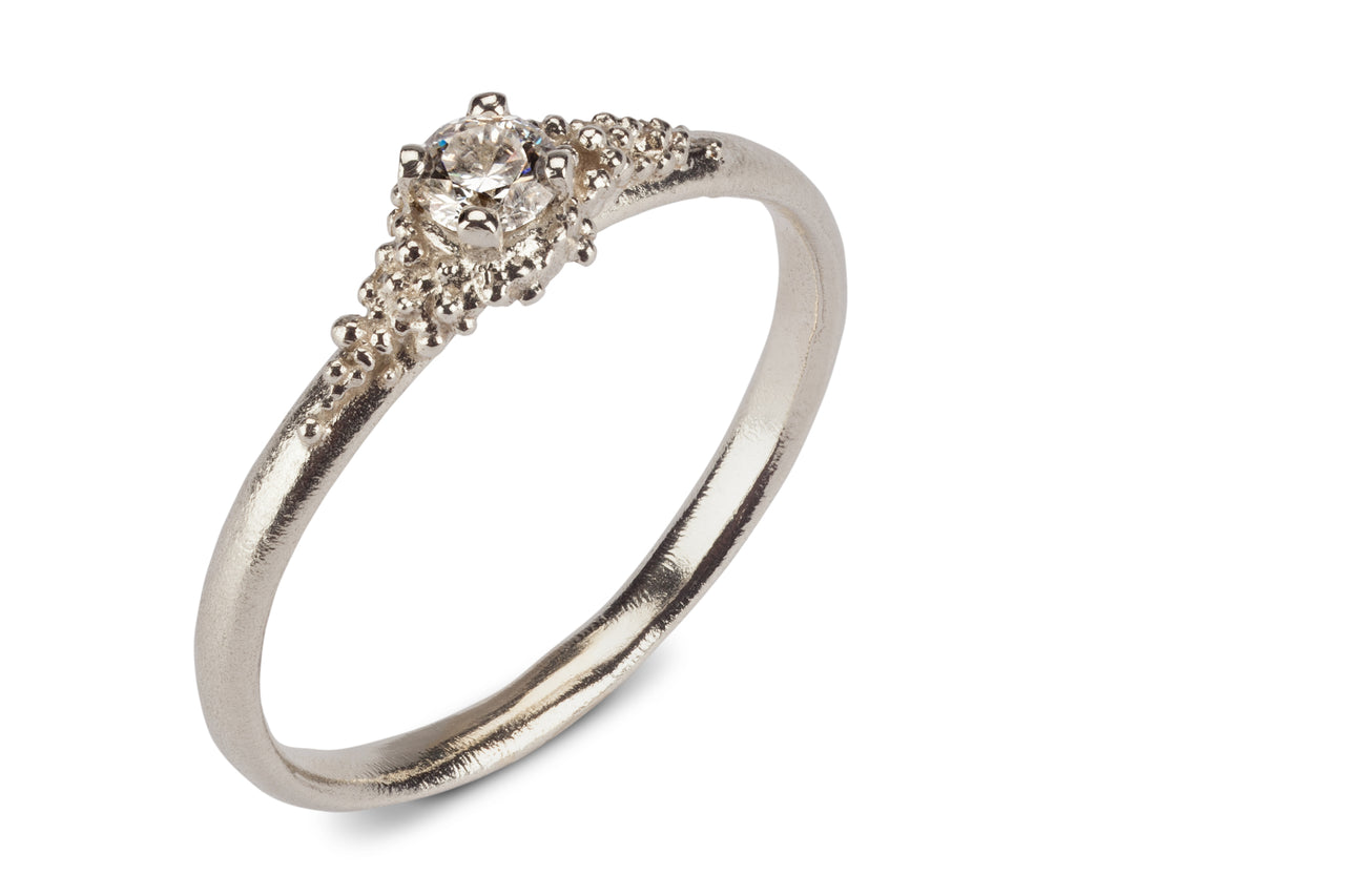 White Gold Diamond Ring with Granulation