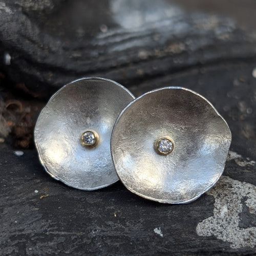 Lunar Studs with Diamonds