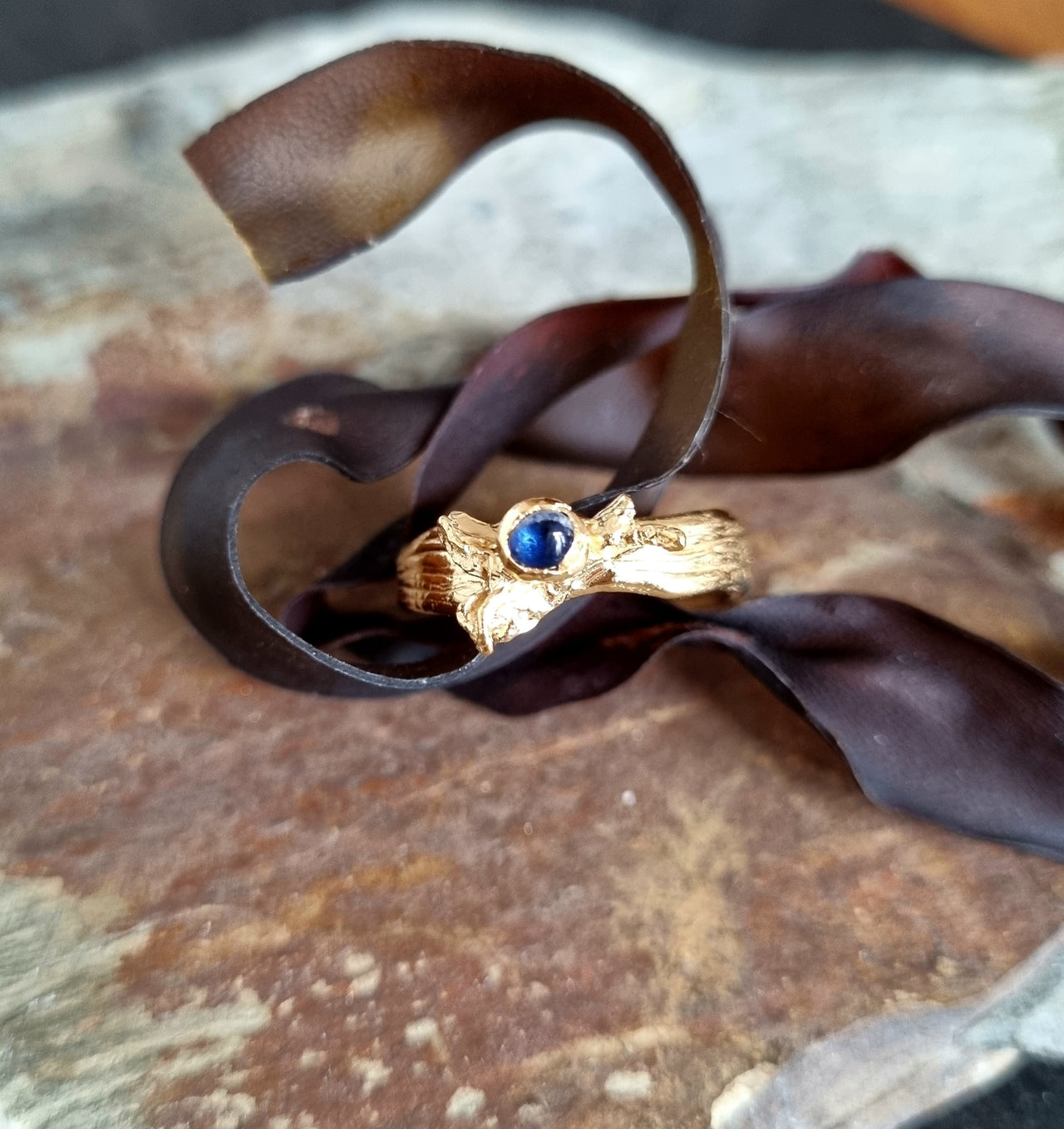 Gold Vermeil Seaglass Seaweed Ring