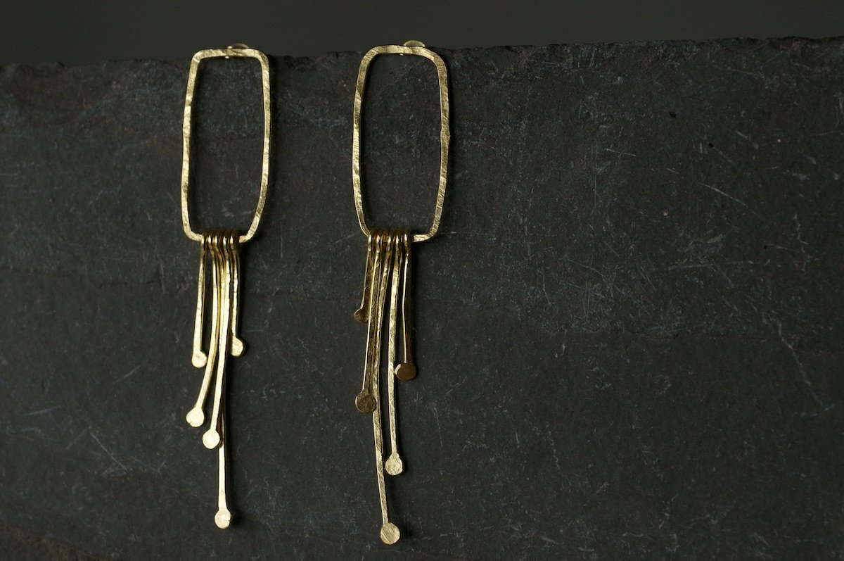 Gold Plated Lichen Drop Earrings