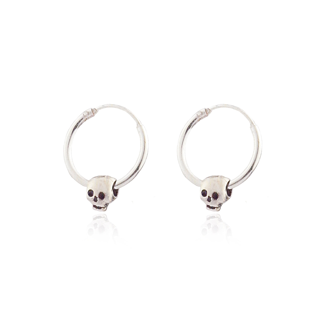 Baby Skull Hoop Earrings - Silver